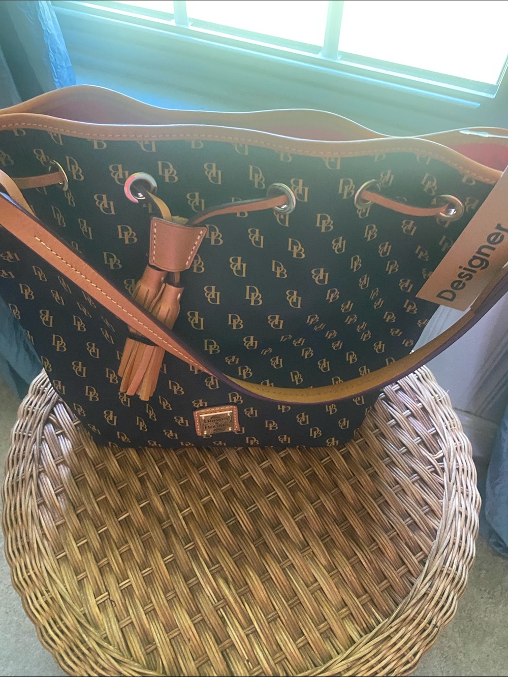 Dooney & Bourke Black Tote with Tan Trim and Tassel